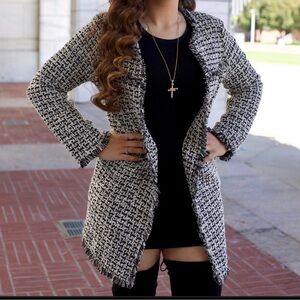 Chic Black and White Tweed Coat
